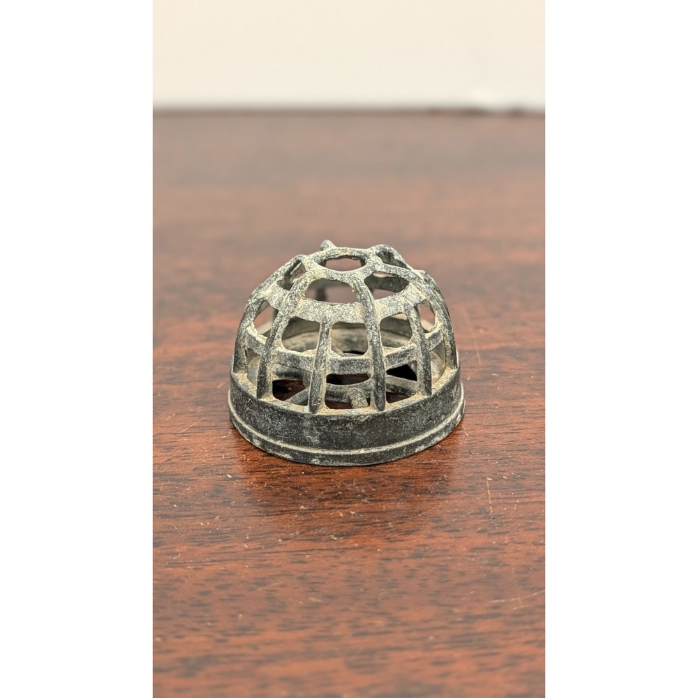 Vintage Metal Cage Flower Frog Dome Floral Arranger Primitive Farmhouse Gray